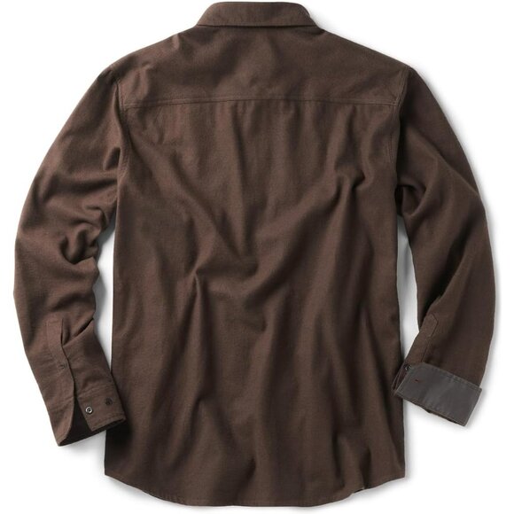 Mens Dark Brown Mood Cotton Flannel Shirt Long Sleeve Casual Outdoor Plaid - Picture 8 of 9